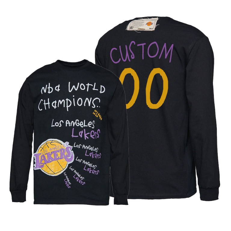 Men's Los Angeles Lakers Custom #00 NBA 2020 Long Sleeve Finals Champions Black Basketball T-Shirt MNF4683EY